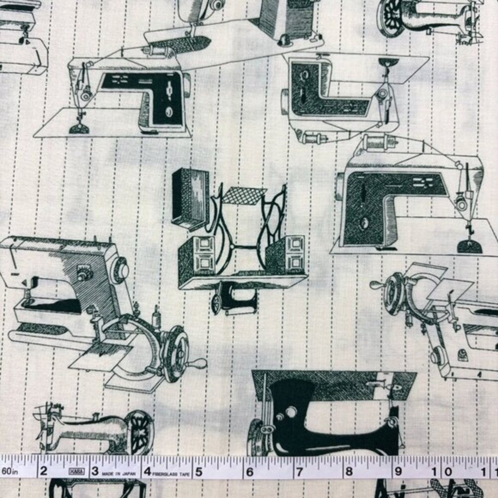 Antique Sewing Machine Fabric 55" L X 44" W 1.5 Yard Green Monochrome Vtg 1993 - Picture 1 of 8